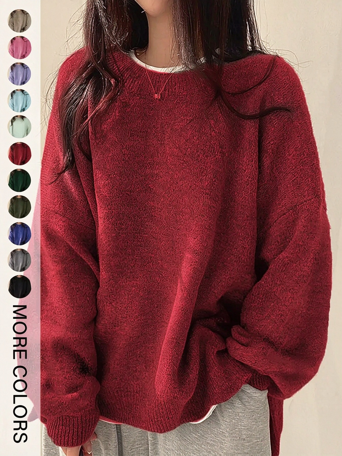 ✨Special Seasonal Offer✨Women’s Drop Shoulder Knit Sweater – Casual Long Sleeve Split Hem Pullover