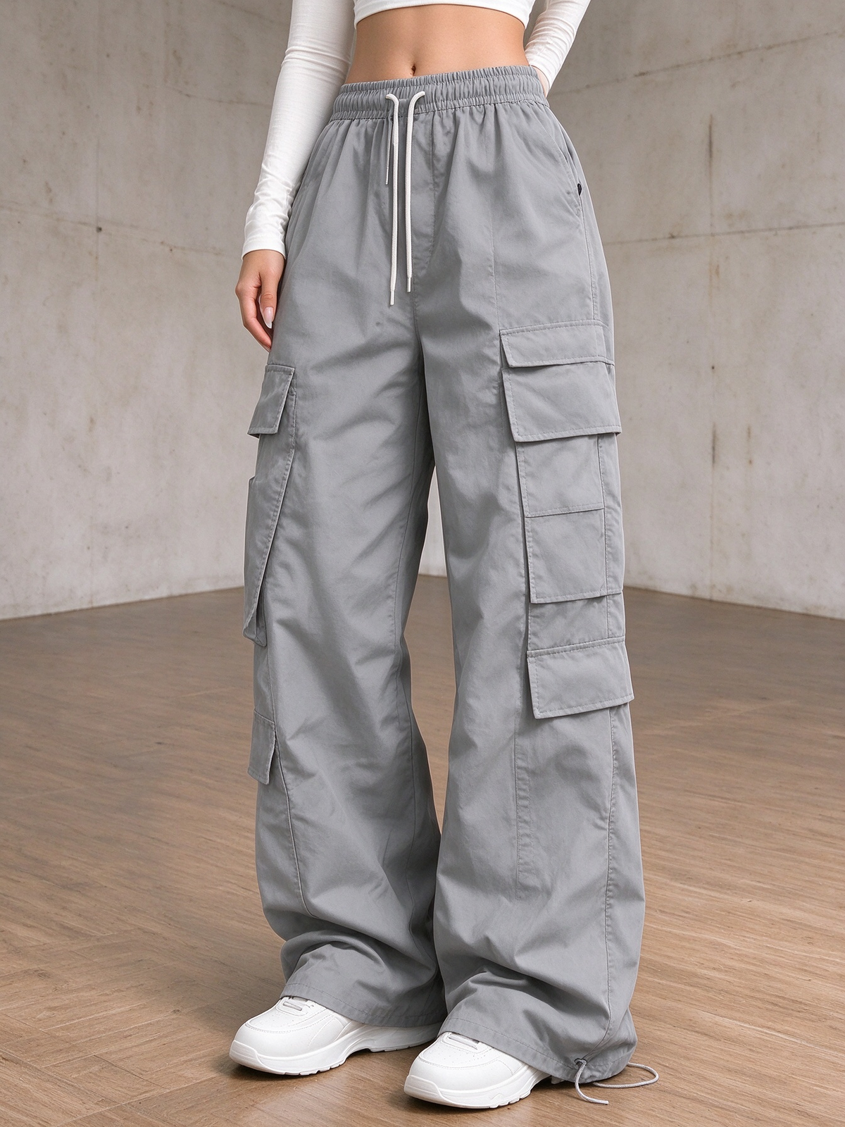 ✨Special Seasonal Offer✨Women's Casual Cargo Pants – Wide-Leg, Multi-Pocket Trousers with Drawstring Waist