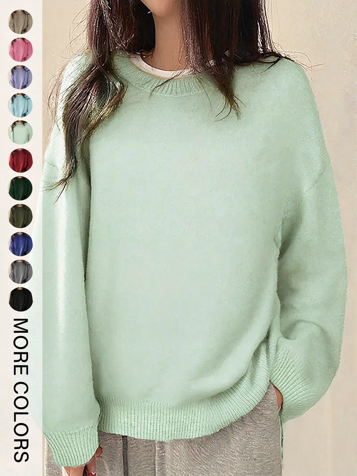 ✨Special Seasonal Offer✨Women’s Drop Shoulder Knit Sweater – Casual Long Sleeve Split Hem Pullover