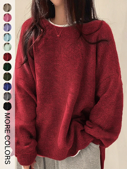 ✨Special Seasonal Offer✨Women’s Drop Shoulder Knit Sweater – Casual Long Sleeve Split Hem Pullover