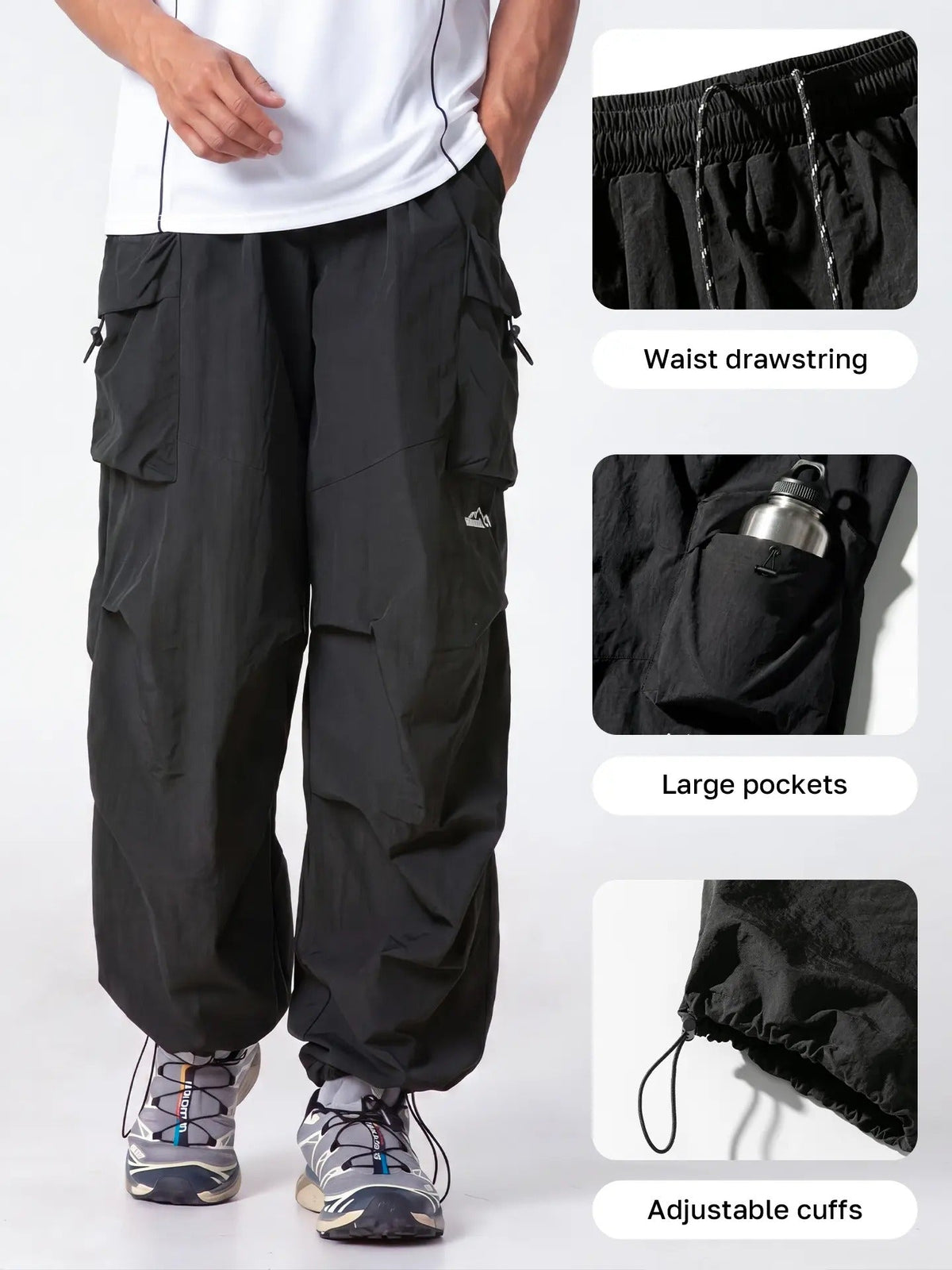 Unisex Baggy Parachute Cargo Pants – Lightweight Streetwear Trousers