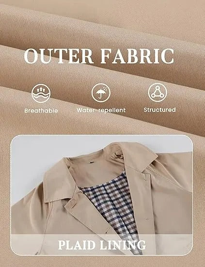🔥 Bestseller Women's Cropped Trench Coat 🍂 | Oversized Jacket with Classic Lapel & Plaid Lining ✨