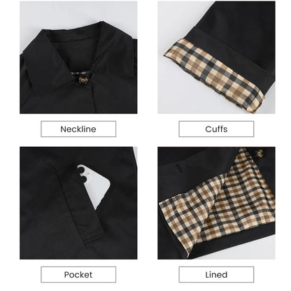 🔥 Bestseller Women's Cropped Trench Coat 🍂 | Oversized Jacket with Classic Lapel & Plaid Lining ✨