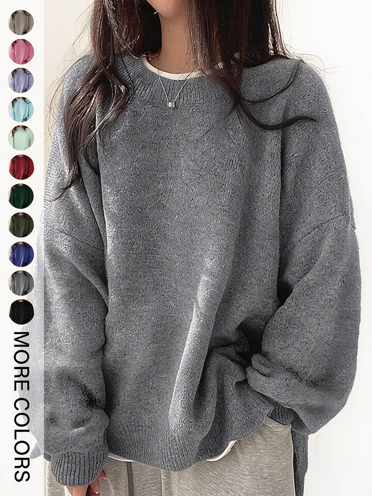 ✨Special Seasonal Offer✨Women’s Drop Shoulder Knit Sweater – Casual Long Sleeve Split Hem Pullover