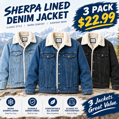 🔥 BESTSELLER | Men's Sherpa-Lined Denim Jacket – Warm Fleece Casual Jean Jacket