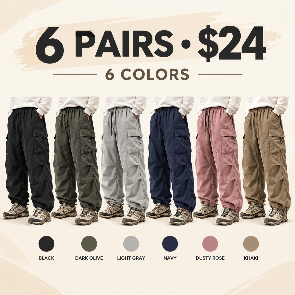 Unisex Baggy Parachute Cargo Pants – Lightweight Streetwear Trousers