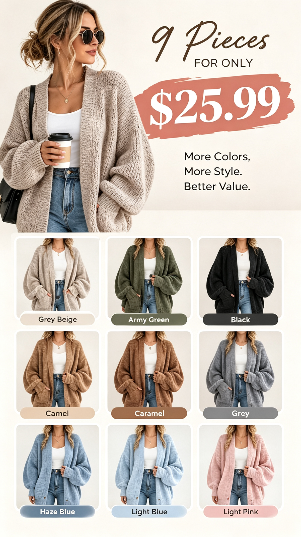 🔥 BESTSELLER | PRETTYGARDEN Womens Open Front Oversized Cardigan Sweaters