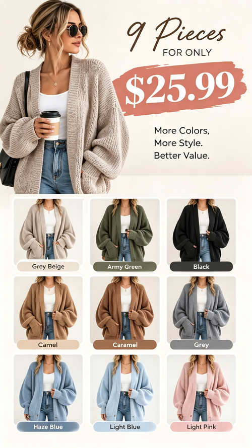 🔥 BESTSELLER | PRETTYGARDEN Womens Open Front Oversized Cardigan Sweaters