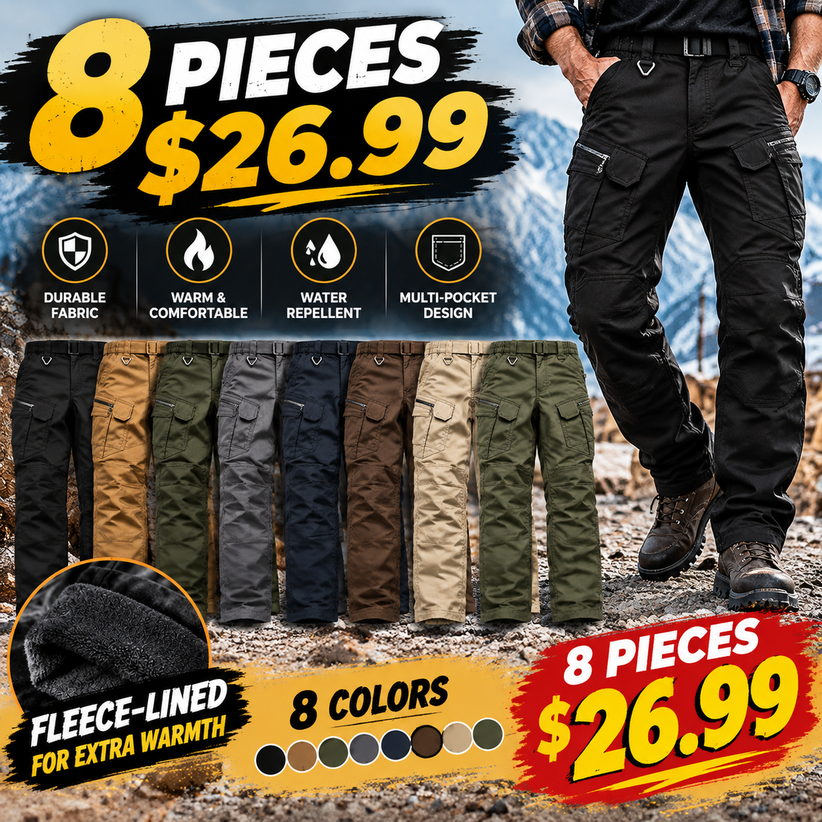 🔥 Men's Fleece-Lined Cargo Work Pants | Windproof & Water-Repellent