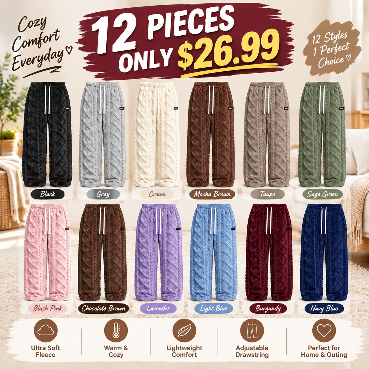 ⚡FINAL SALE⚡☁️ Plush Warmth, Flattering Straight Fit | Women's Thermal Lounge Pants