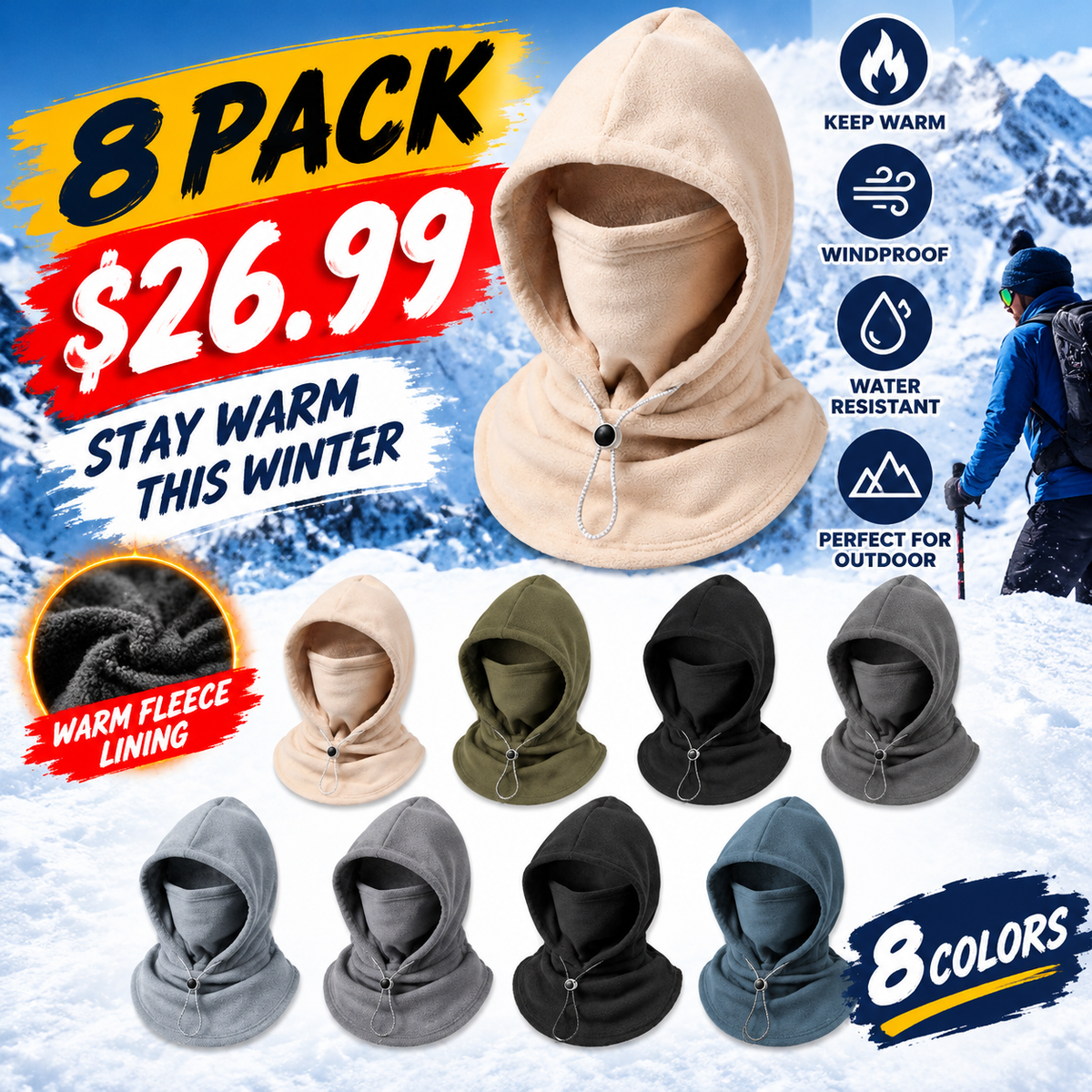 🔥Limited-Time Sale - ❄️ One-Piece Warm Face Mask Hat, Windproof and Warm Outdoor Cycling Hat (with Neck Cover)