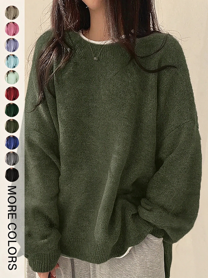 ✨Special Seasonal Offer✨Women’s Drop Shoulder Knit Sweater – Casual Long Sleeve Split Hem Pullover