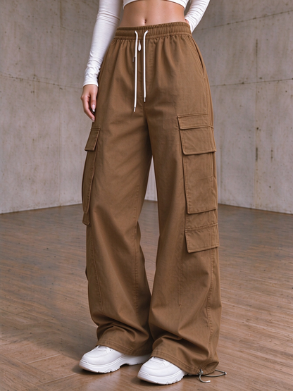 ✨Special Seasonal Offer✨Women's Casual Cargo Pants – Wide-Leg, Multi-Pocket Trousers with Drawstring Waist