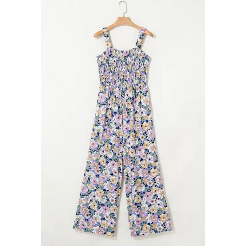Women's Casual Loose Overalls Jumpsuits One Piece Sleeveless Printed Wide Leg Long Pant Rompers With Pockets Bohemian Womenswear