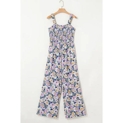 Women's Casual Loose Overalls Jumpsuits One Piece Sleeveless Printed Wide Leg Long Pant Rompers With Pockets Bohemian Womenswear