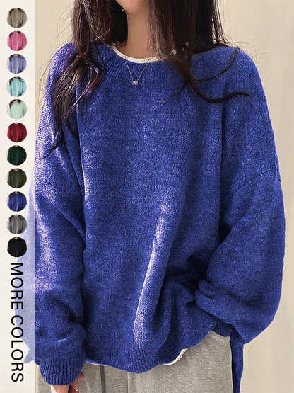✨Special Seasonal Offer✨Women’s Drop Shoulder Knit Sweater – Casual Long Sleeve Split Hem Pullover