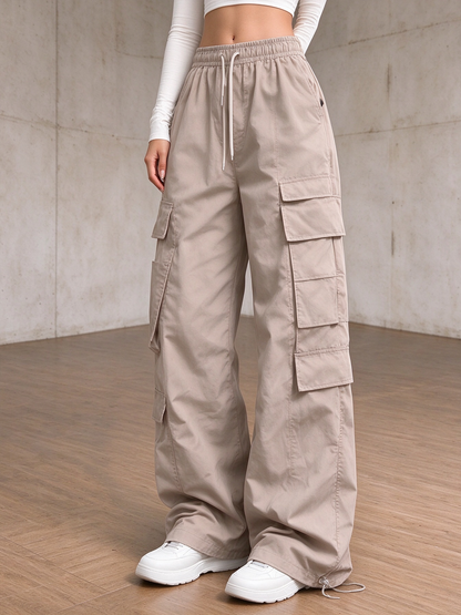 ✨Special Seasonal Offer✨Women's Casual Cargo Pants – Wide-Leg, Multi-Pocket Trousers with Drawstring Waist