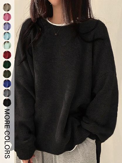 ✨Special Seasonal Offer✨Women’s Drop Shoulder Knit Sweater – Casual Long Sleeve Split Hem Pullover