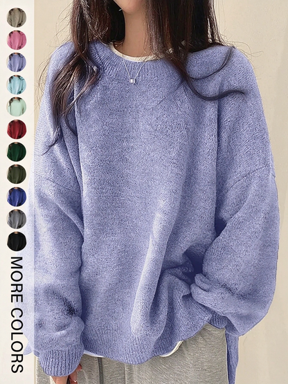 ✨Special Seasonal Offer✨Women’s Drop Shoulder Knit Sweater – Casual Long Sleeve Split Hem Pullover
