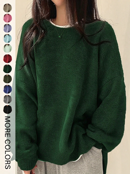 ✨Special Seasonal Offer✨Women’s Drop Shoulder Knit Sweater – Casual Long Sleeve Split Hem Pullover