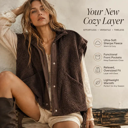 🔥 CLEARANCE SALE🔥Women’s Cozy Sherpa Vest – Warm Fleece Layer with Pockets
