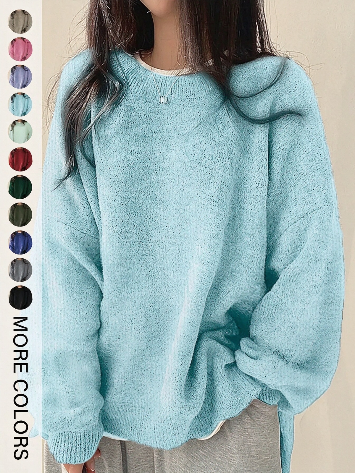 ✨Special Seasonal Offer✨Women’s Drop Shoulder Knit Sweater – Casual Long Sleeve Split Hem Pullover