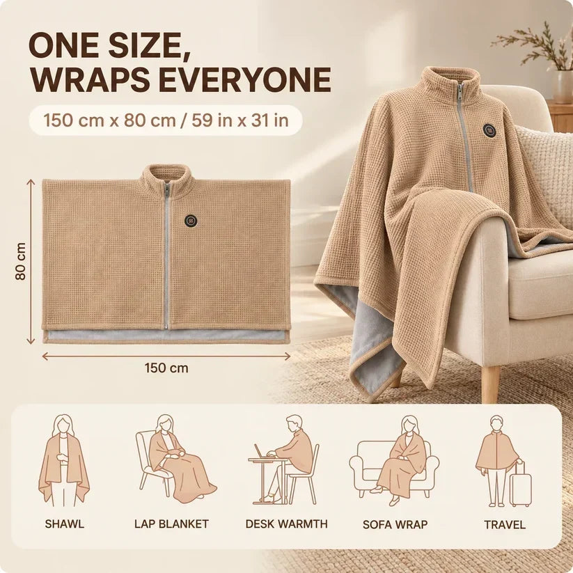 🔥 BESTSELLER | Women's Heated Poncho Wrap – Soft Fleece, USB Powered, 3 Heat Levels
