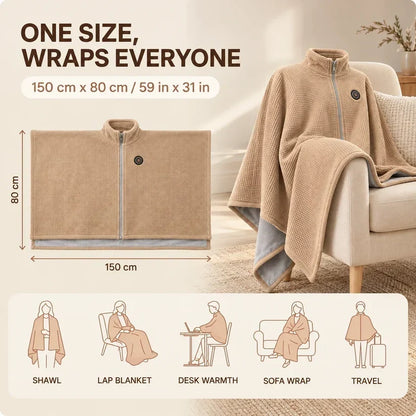 🔥 BESTSELLER | Women's Heated Poncho Wrap – Soft Fleece, USB Powered, 3 Heat Levels