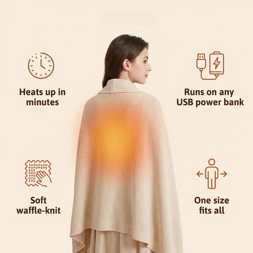 🔥 BESTSELLER | Women's Heated Poncho Wrap – Soft Fleece, USB Powered, 3 Heat Levels
