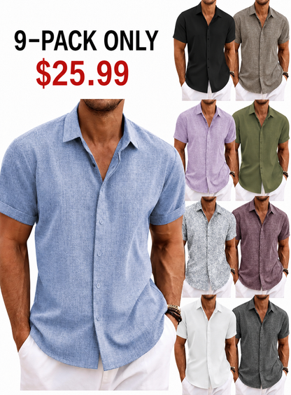 Men's Linen Shirts Short Sleeve Casual Shirts Button Down Shirt for Men Beach Summer Wedding Shirt