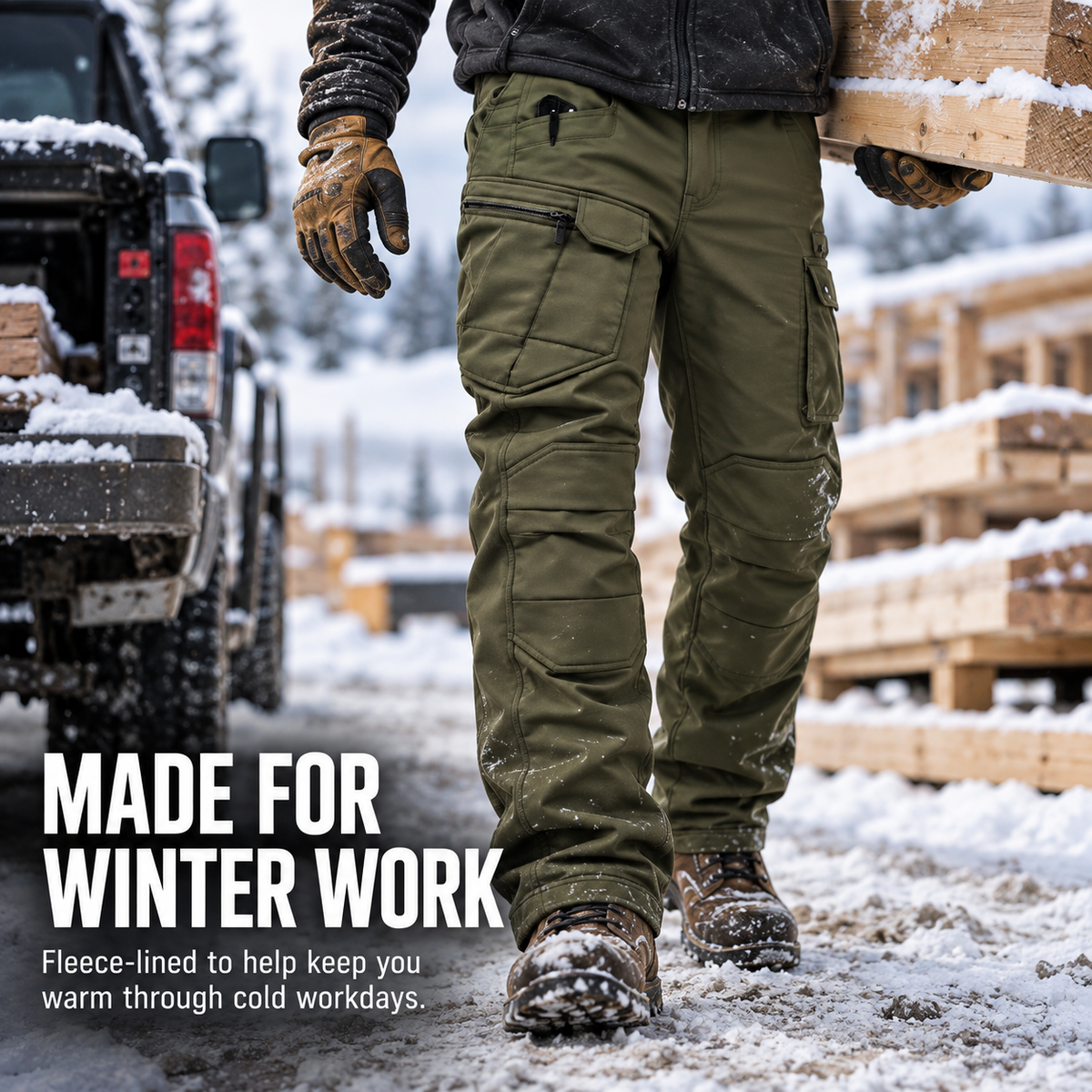 🔥 Men's Fleece-Lined Cargo Work Pants | Windproof & Water-Repellent