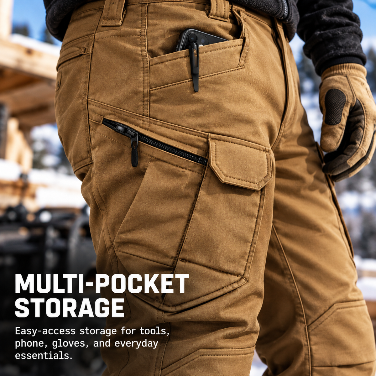 🔥 Men's Fleece-Lined Cargo Work Pants | Windproof & Water-Repellent