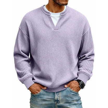 ⌛Limited-Time Offer⌛Men's Waffle-Knit Long-Sleeve V-Neck Pullover Shirt, Faux 2-Piece Street Look